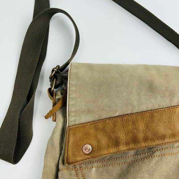 Augur Canvas Shoulder Saddle Bag Messenger Brown Leather Medium‎ Flap Snap Hobo - Picture 5 of 15